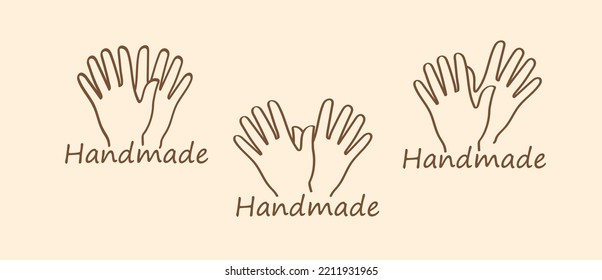 Icono hecho a mano. Dos manos con tipografía escrita a mano. Emblema hecho a mano. Símbolo hecho a mano. Ilustración del vector