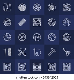 Hand-made icons set - vector linear crafting signs