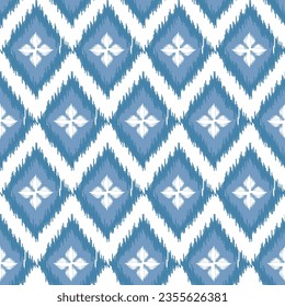 El arte de ikat hecho a mano es un patrón sin fisuras. Fondo del vector del ikat azul étnico. bordado popular. Impresión de ornamentos. Patrón tradicional en la tela para la moda, la ropa, los textiles, el envoltorio, la decoración, la moqueta.