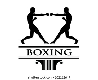 Handmade illustration of boxers during a match on basic trophy logo or brand