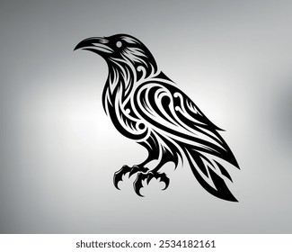 handmade illustration. The images are created without the use of any artificial intelligence software at any stage. Crow tribal tattoo design. vector drawing of a raven.