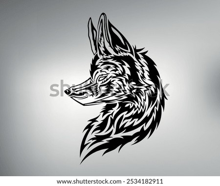 handmade illustration. The images are created without the use of any artificial intelligence software at any stage. tribal fox tattoo sketch. vector drawing of a forest cunning predator