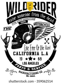 handmade illustration skull and motorcycle graphic design