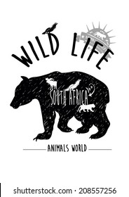 handmade illustration vector emblem label sketch bear