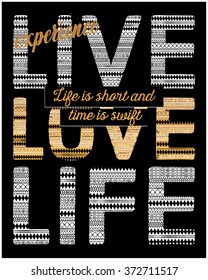 handmade illustration and vector ethnic background-slogans-says