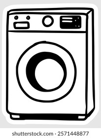 handmade illustration of washing machine in black and white line style