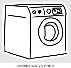 handmade illustration of washing machine in black and white line style