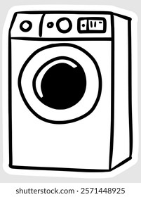 handmade illustration of washing machine in black and white line style