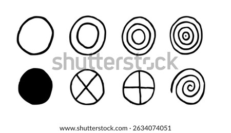 Handmade Ink Circle Pack of 8 variations. A target, checkbox, crossair, spiral. 