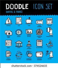 Handmade ink pen line icons set of modern banking and financial help. Solution for money projects. Creative outline symbol collection. Simple doodle linear pictogram collection. 