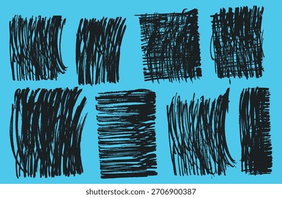 Handmade ink roller texture set with rough edges and aged effect. Grange urban background. Set of grunge rolled ink stamp textures handmade with brayer background