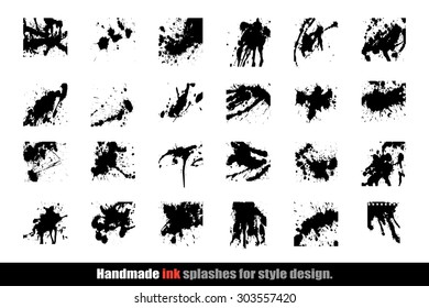 Handmade ink splashes isolated on white background. Vector Illustration. 
