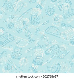 Handmade items background. Craft tools seamless pattern.