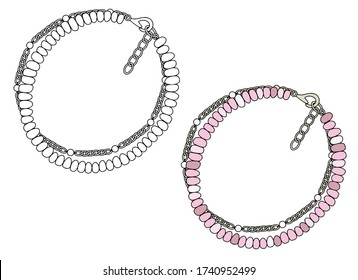 Handmade jewelry: bracelet with pink pearls. Vector illustration isolated on a white background.