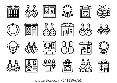 Handmade jewelry store icons set outline vector. Shop icon process. Gold woman