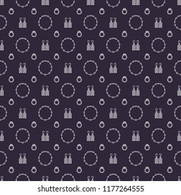 Handmade jewelry vector seamless pattern. Lady's accessories dark purple monochrome background. Earrings, bracelets, necklaces, pendants, rings with beads and diamonds texture