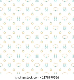 Handmade jewelry vector seamless pattern. Lady's accessories light background. Earrings, bracelets, necklaces, pendants, rings with beads and diamonds texture