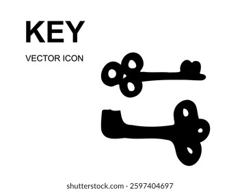 Handmade key icon, keyword symbol, doodle password, unlock sign, minimal keys illustration, access, login sign