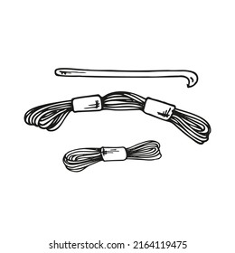 Handmade knetting needles doodle icon. Vintage vector illustration for banners and cards