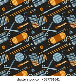 Handmade knitting illustration. Seamless pattern