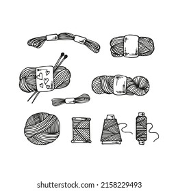 Icono de doodle de agujas de knetting hechas a mano. Ilustración vectorial vintage para banners y tarjetas