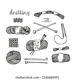 Handmade knitting needles doodle icon. Vintage vector illustration for banners and cards