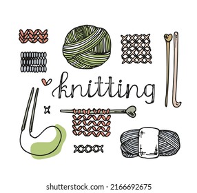Handmade knitting needles doodle icon. Vintage vector illustration for banners and cards