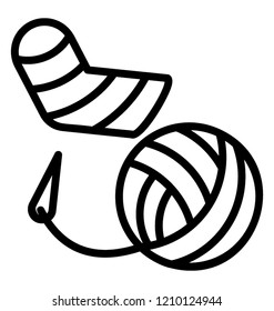 Handmade knitting socks in line icon style 