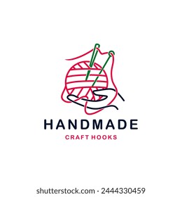 Handmade knitting theme. Modern simple logo template with a crochet logo images.
