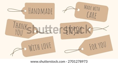 Handmade kraft gift tags set. Rustic craft label collection. Small business packaging stickers. Minimal hand lettering gift tag. Homemade organic eco packaging labels. Natural pastel badges