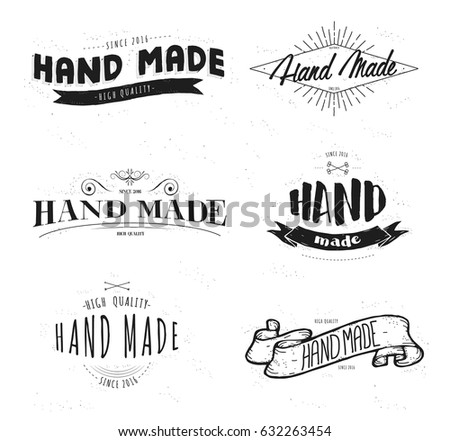 Handmade label lettering set on white background. composition with hand made inscriptions.