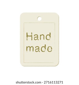 Handgefertigtes Etikett mit bedrückter Typografie auf minimalistischem beigem Hintergrund. Handwerkliches Markenelement für handgefertigte Produkte, Verpackungen, Handwerkswaren und kleine Geschäftsidentität.
