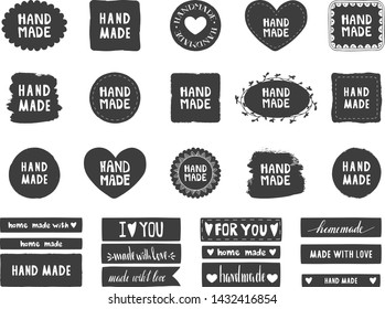 Handmade labels. Made with love badges. Vintage design elements. Vector. Isolated.