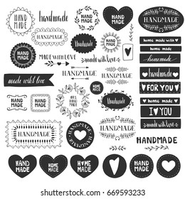 Handmade labels. Made with love icons. Vintage design elements. Vector. Isolated.