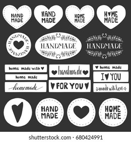 Handmade labels. Made with love icons. Vintage design elements. Vector. Isolated.