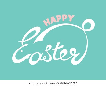 Handmade lettering Happy Easter text as Easter logo, badge, icon of bunny. Drawn resurrection postcard, logotype, postcard, invitation, poster, banner template lettering typography. Seasons Greetings