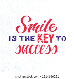 Handmade lettering on background with a text about the importance of a smile in a person’s life. Vector illustration is suitable as printing on cards, posters, prints. Modern brush calligraphy. EPS10