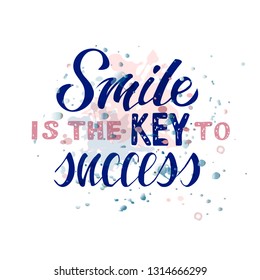 Handmade lettering on background with a text about the importance of a smile in a person’s life. Vector illustration is suitable as printing on cards, posters, prints. Modern brush calligraphy. EPS10