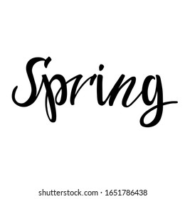 Handmade lettering Spring. Modern flyer with black letters for decoration design. Vector logo.