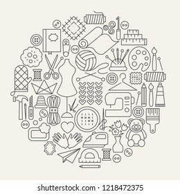 Handmade Line Icons Circle. Vector Illustration of Craft Outline Objects.