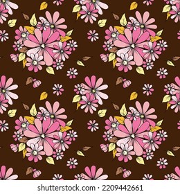 handmade linear drawing of stylized daisies, seamless floral pattern