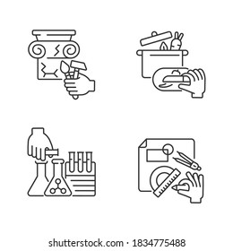Handmade linear icons set. House renovation. Building restoration. Home cook. Handcrafted product. Customizable thin line contour symbols. Isolated vector outline illustrations. Editable stroke