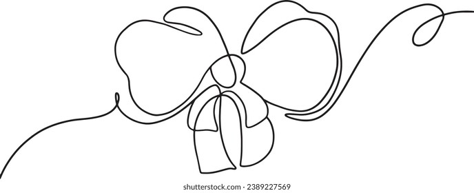 Handmade lineart doodle illustration bow.Vector clipart concept continuous line for romantic design,isolated on white background for web banner,poster,sticker,card,label,print,etc