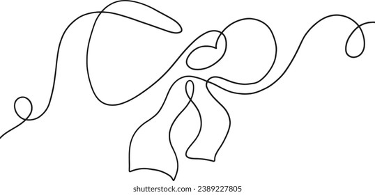 Handmade lineart doodle illustration bow.Vector clipart concept continuous line for romantic design,isolated on white background for web banner,poster,sticker,card,label,print,etc