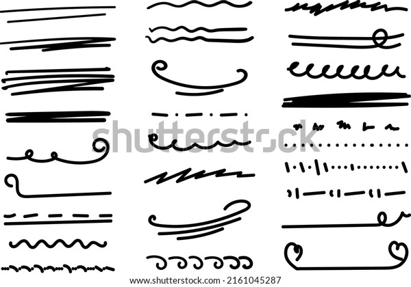 Handmade lines set, brush lines,\
underlines. Hand-drawn collection of doodle style various shapes.\
Lettering art elements. Isolated on white. Vector\
illustration