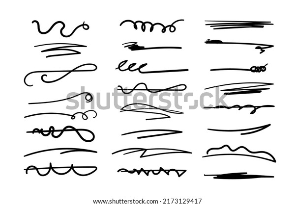 Handmade lines set, brush lines, underlines.
Hand-drawn collection of doodle style various shapes. Lettering art
elements. Isolated. Vector
illustration