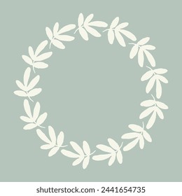 Handmade linocut organic pressed floral vector wreath in whimsical scandi style. Folkart natural woodland frame with woodcut effect for digital monochrome artwork. 