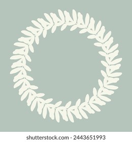 Handmade linocut organic pressed floral vector wreath in whimsical scandi style. Folkart natural woodland frame with woodcut effect for digital monochrome artwork. 