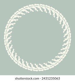 Handmade linocut organic vector wreath in whimsical scandi style. Folkart natural woodland frame with woodcut effect for digital monochrome artwork. 