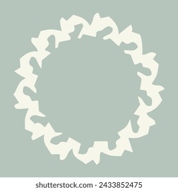 Handmade linocut organic vector wreath in whimsical scandi style. Folkart natural woodland frame with woodcut effect for digital monochrome artwork. 